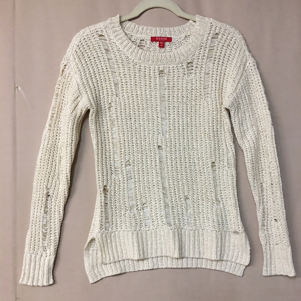 GUESS Distressed summer sweater in cream colour Sz XS